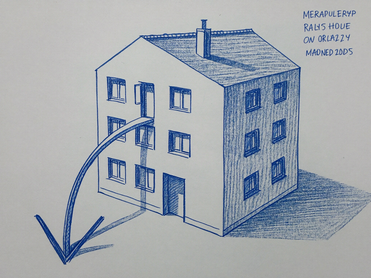 Nachmieter - Skizze eines Mehrfamilienhaus-Modells mit Pfeil von einer Tür zur anderen