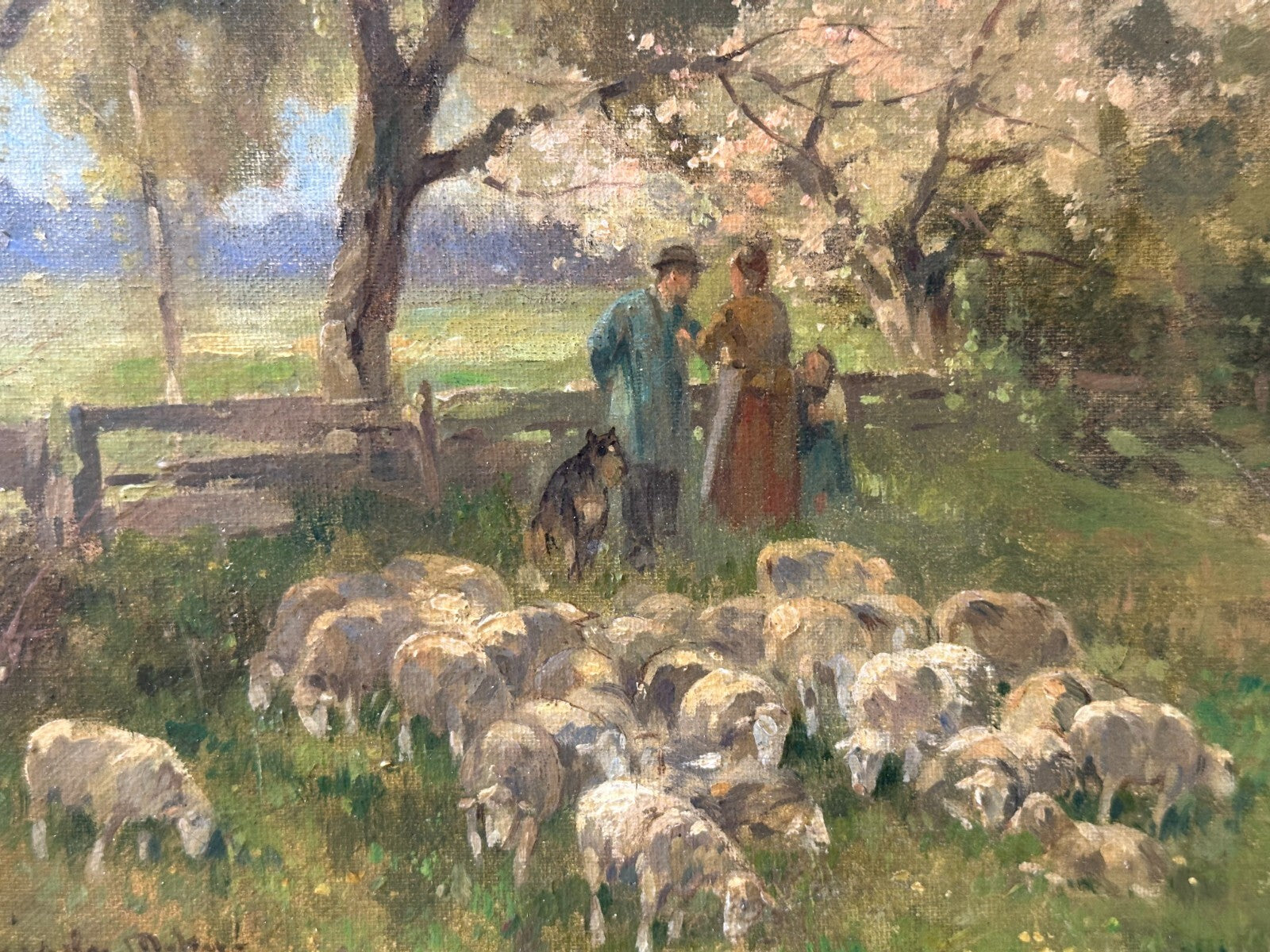 Öl auf Leinwand - Karl Adam Heinisch 1847-1923 - Schafherde mit Hirte - sign.4
