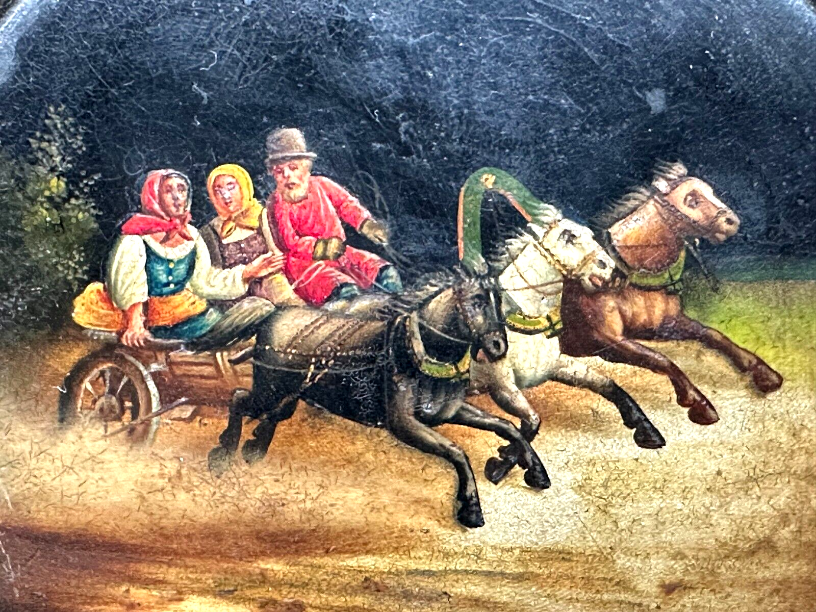 Lackdose Tabakdose große Tabatiere - Pappmaché - Handbemalt - Russland um 19002
