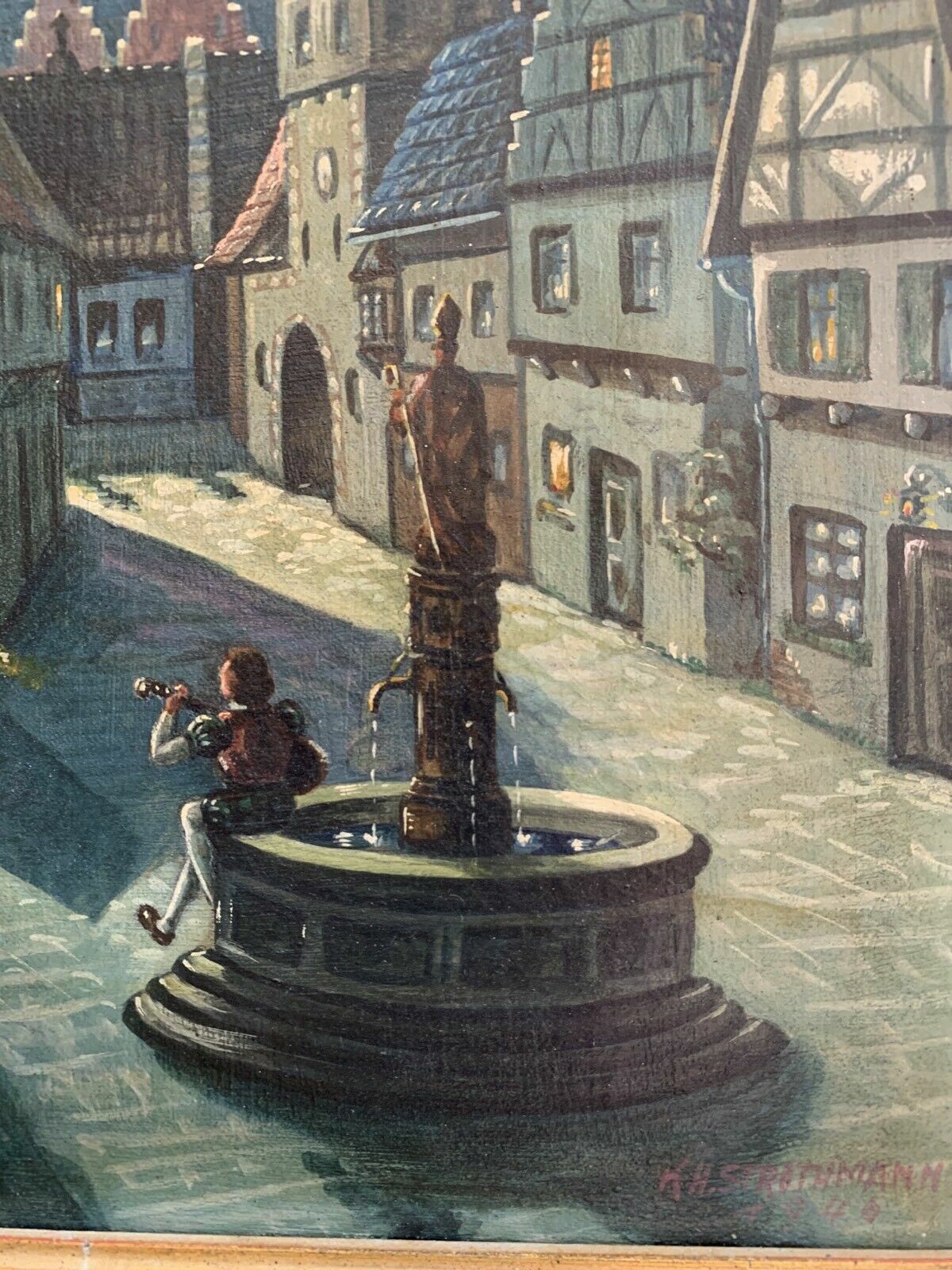KH Strothmann 1946 - Ölgemälde - Romantischer Szene bei Vollmond - Öl auf Leinen3