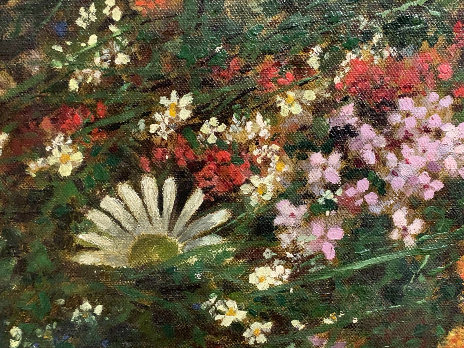 Öl auf Leinwand - Sommerwiese mit Insekten - gerahmt - Holzrahmen geschnitzt3