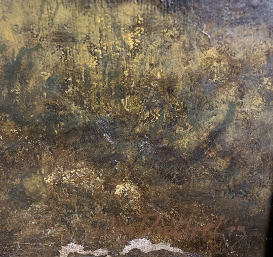 Jules Dhotretiz - Ölgemälde Leinwand um 1850 - Junger Knabe im Hasenstall 7