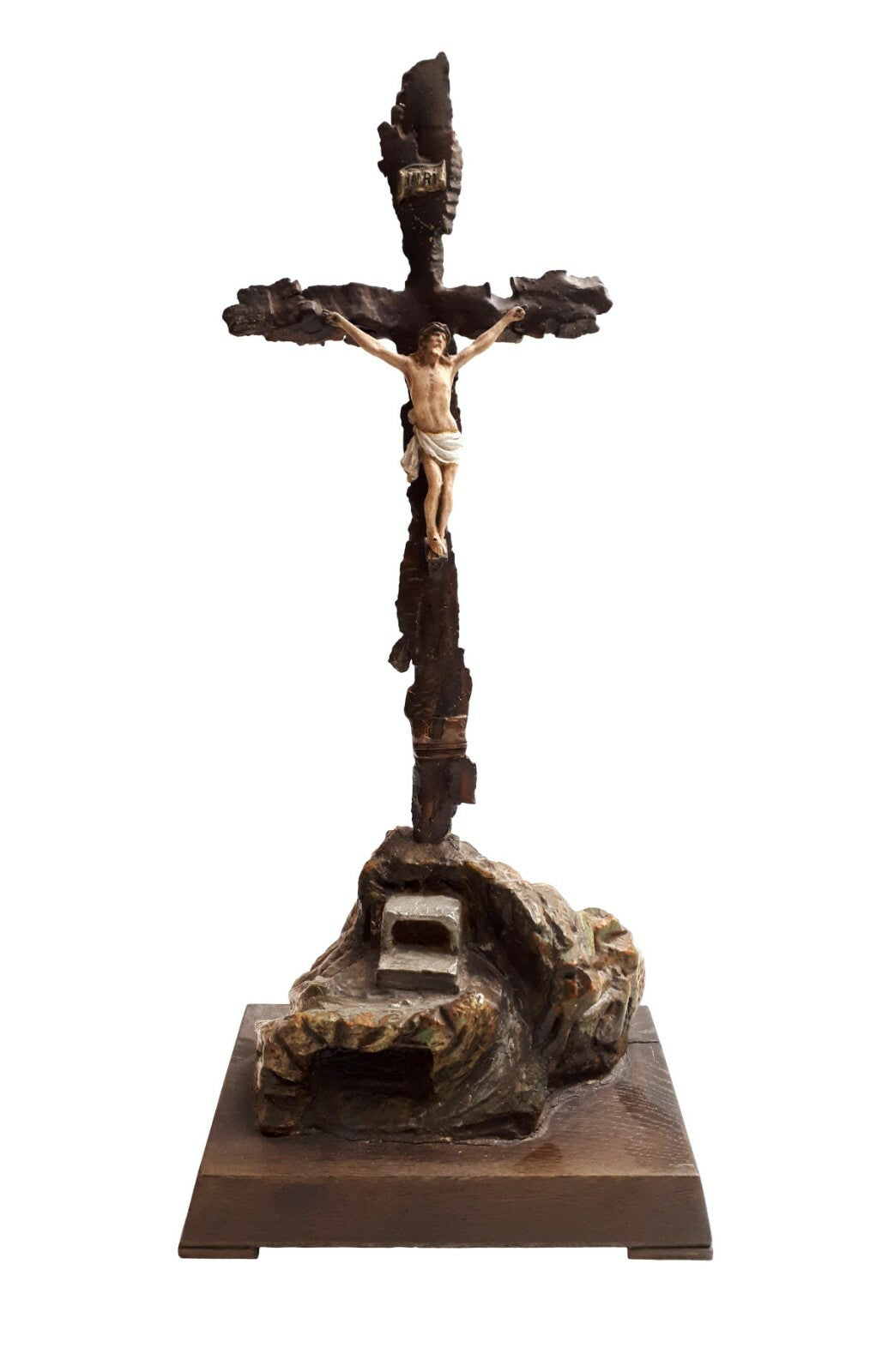 Kruzifix Kreuz Jesuskreuz - Hausaltar - Standkreuz - Grabenkunst Granatsplitter0