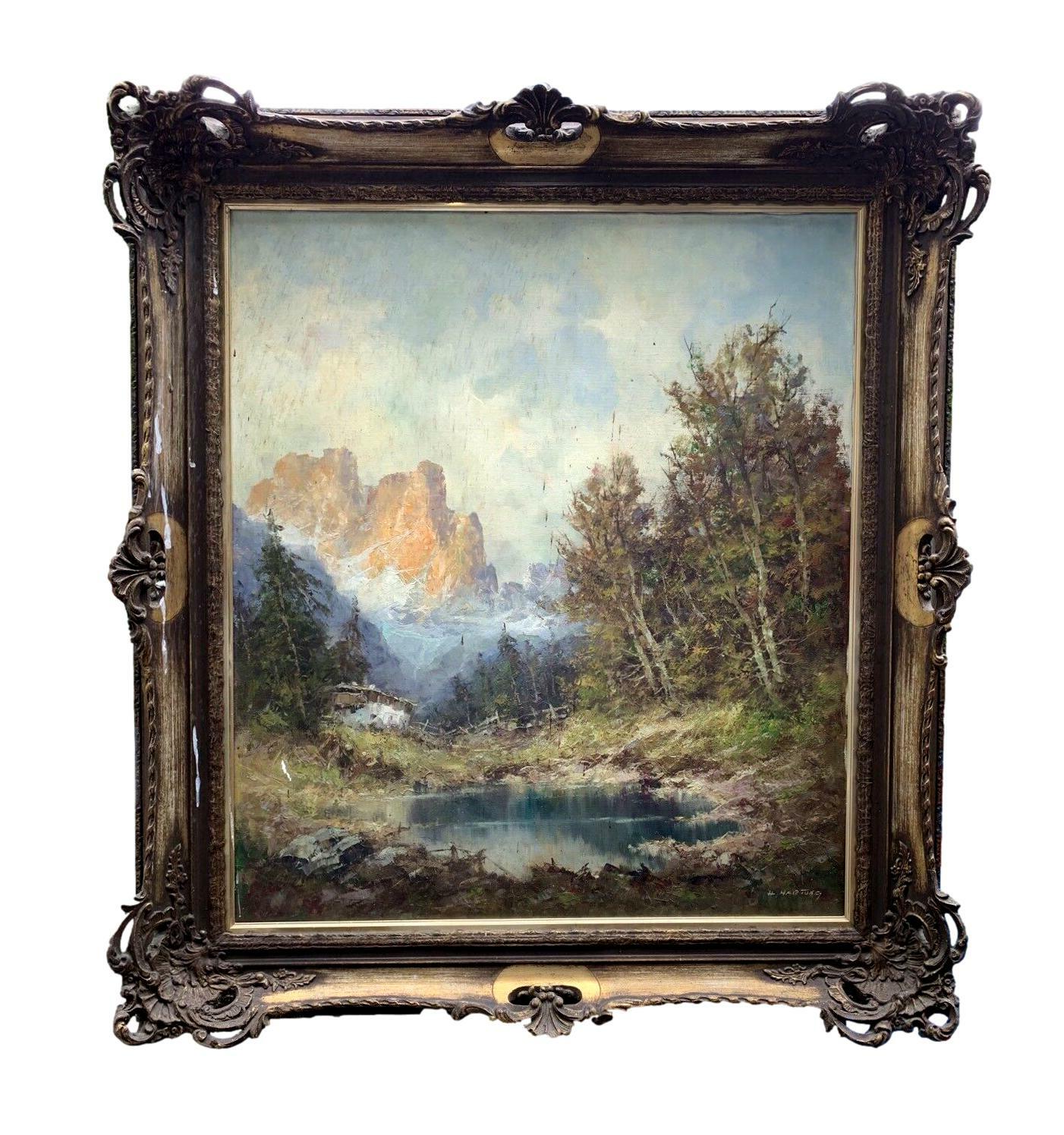 Heinrich Hartung - Ölgemälde - Öl auf Leinwand - Südtirol - Barocker Rahmen0