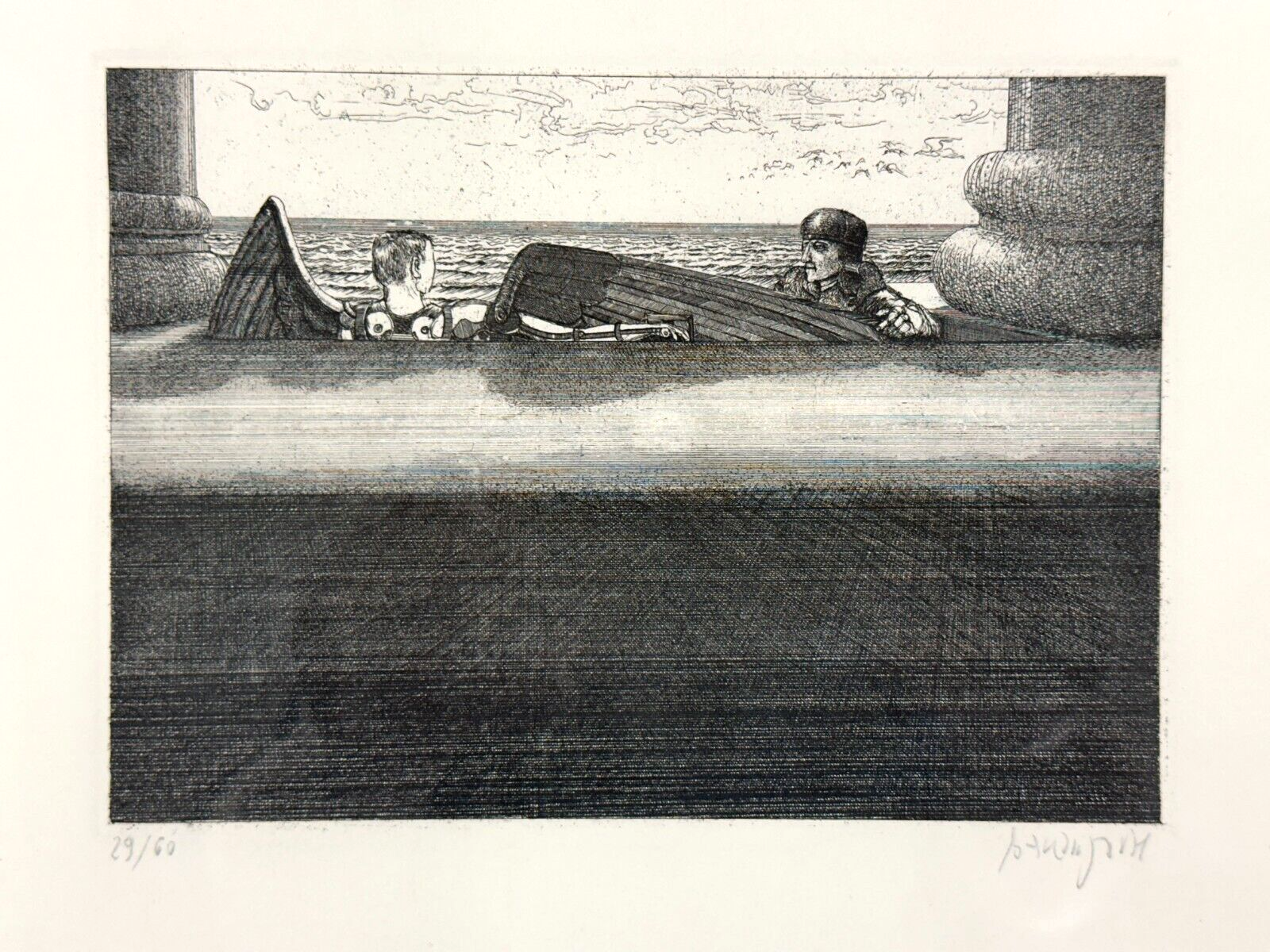 Moritz Baumgartl 1934-2024 - Radierung - 'Die Entlassung/Flugvorbereitung' 19791