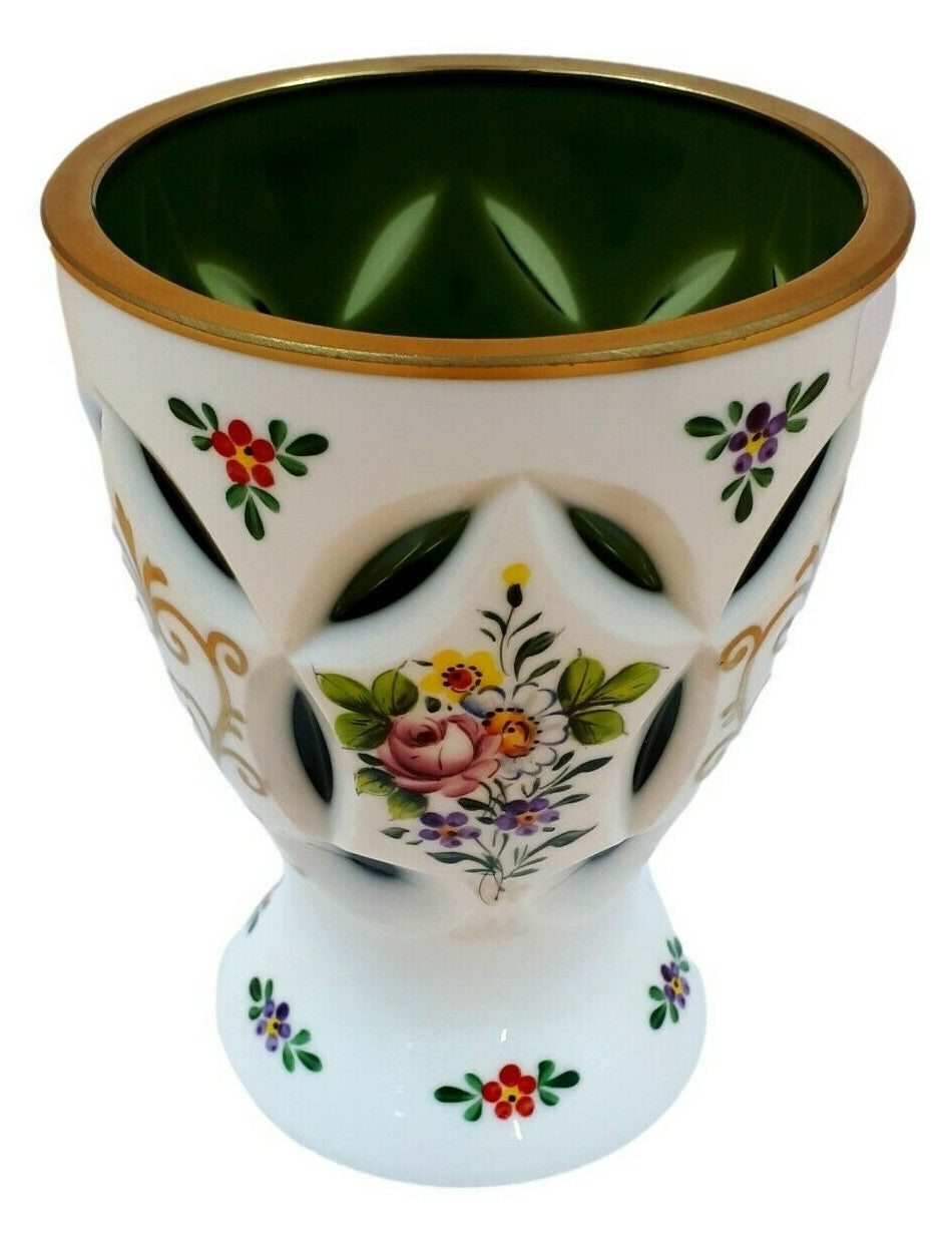 Böhmen um 1900 - Ranftbecher - Überfang Kunstglas - Handbemalt - Goldstaffur0