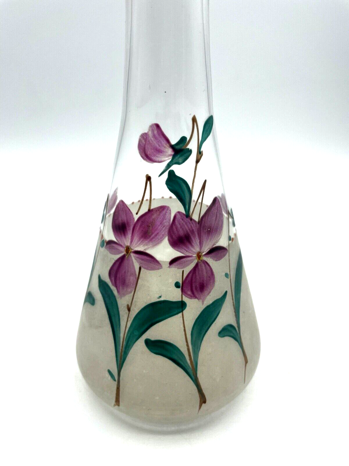 Antik Glas Karaffe Likörkaraffe um 1900 mit Veilchen Dekor Handgemalt H 24 cm2
