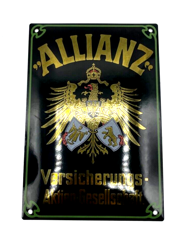 Attraktives Allianz Emailschild gewölbt Jugendstil Dekor 25 x 17 cm2