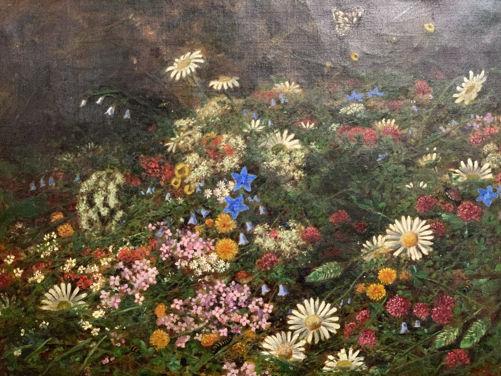 Öl auf Leinwand - Sommerwiese mit Insekten - gerahmt - Holzrahmen geschnitzt2