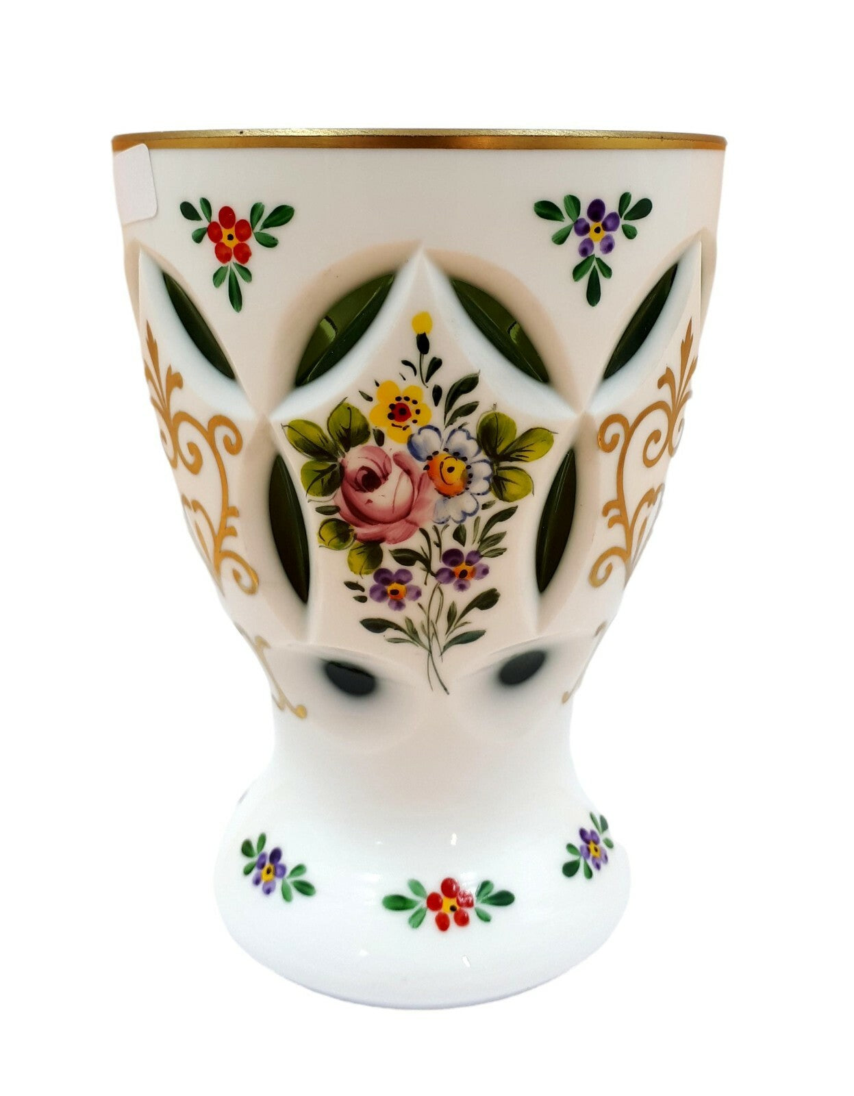 Böhmen um 1900 - Ranftbecher - Überfang Kunstglas - Handbemalt - Goldstaffur5