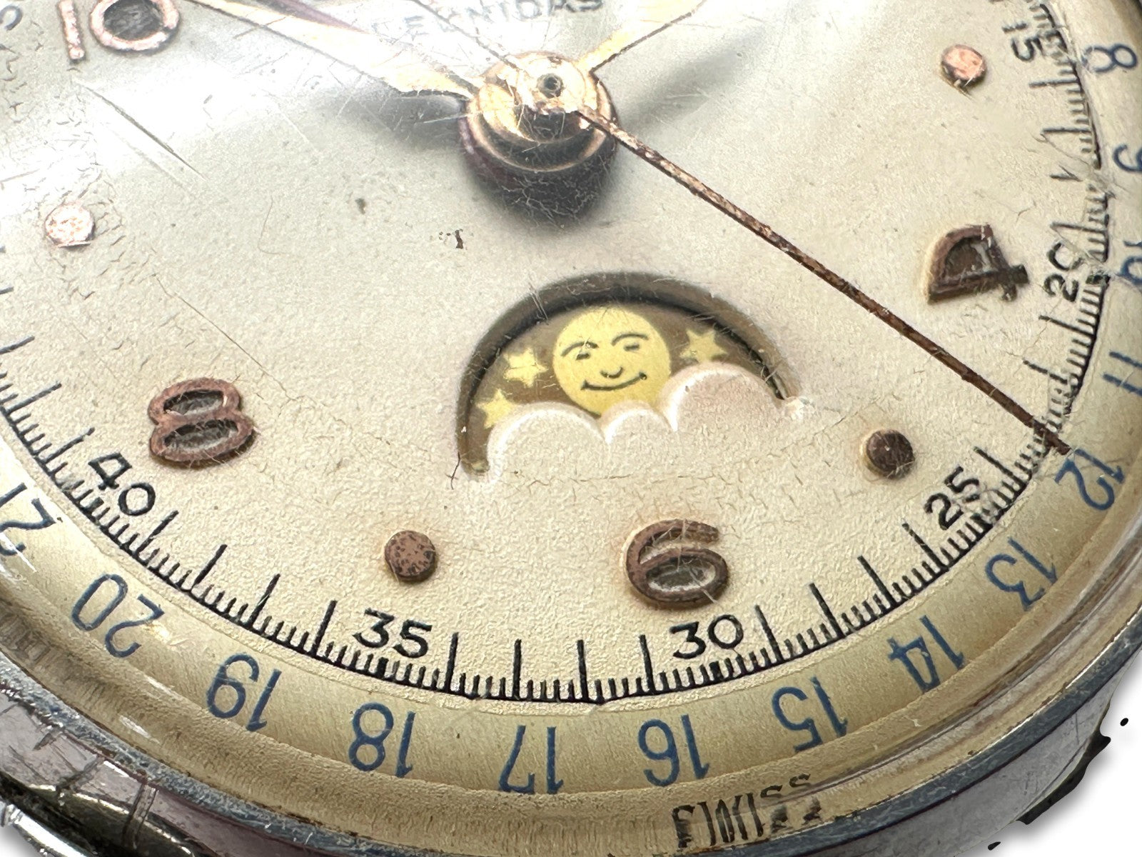 Leonidas Uhr - Mondphase Day-Date - Pointer Date - Stahl - 35,5mm - ca. 1950er2