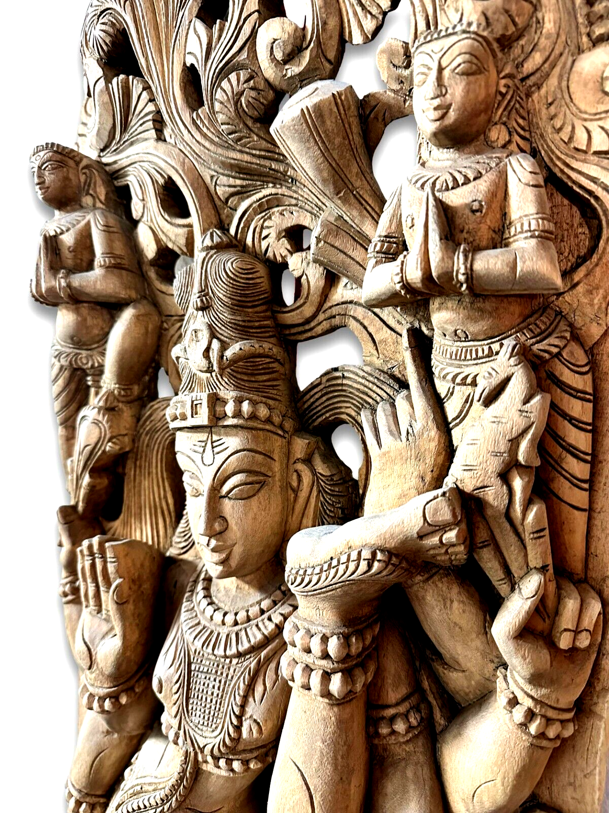 Großes geschnitztes Wandrelief - Indien - Gott Shiva Krishna - 20. Jhd. Holz1