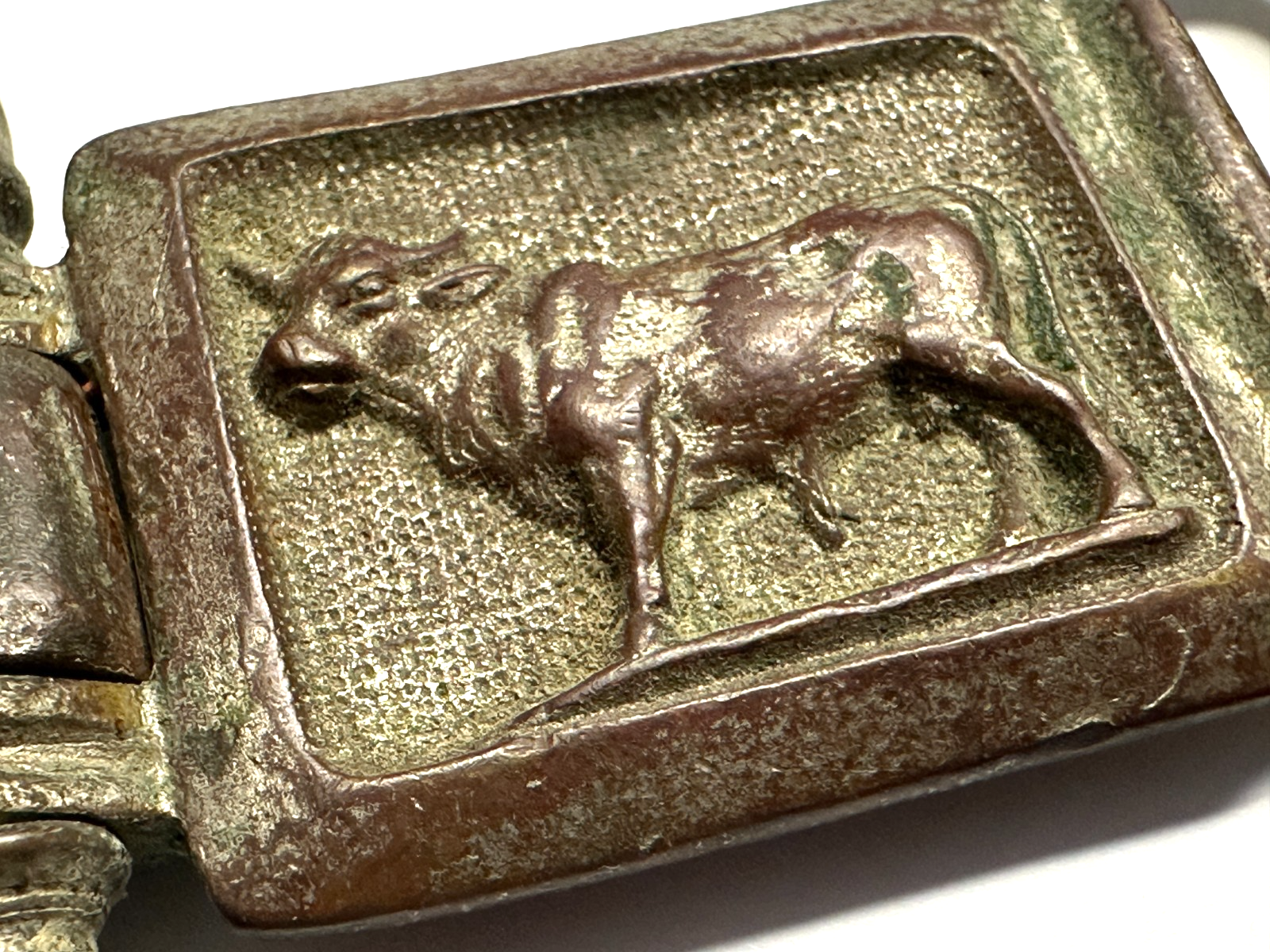 Zunft Gürtelkoppel - Fleischer - um 1900 - Messing - 2-teilig - Kuh-Relief2