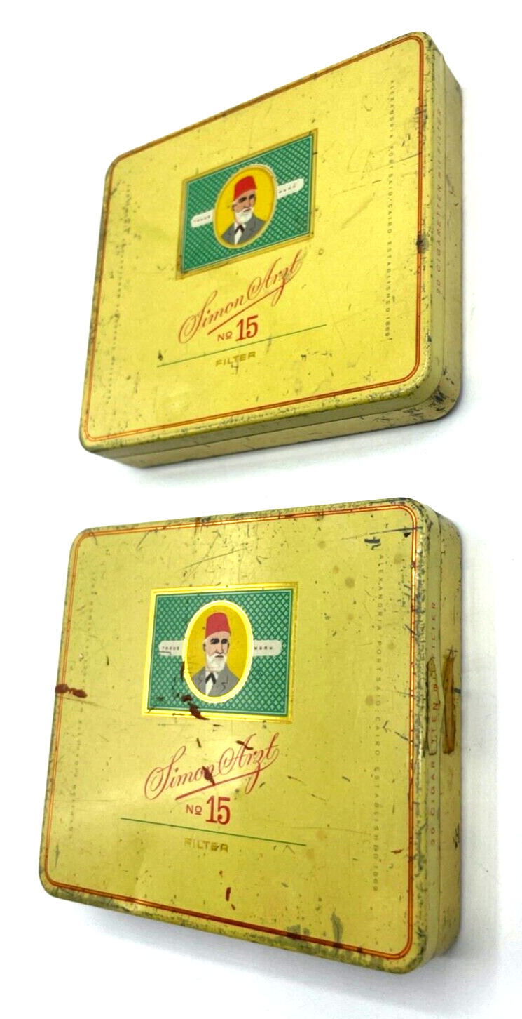 2 x identische alte Blechdose Simon Arzt Nr. 15 20 Filter Cigaretten gepflegt1