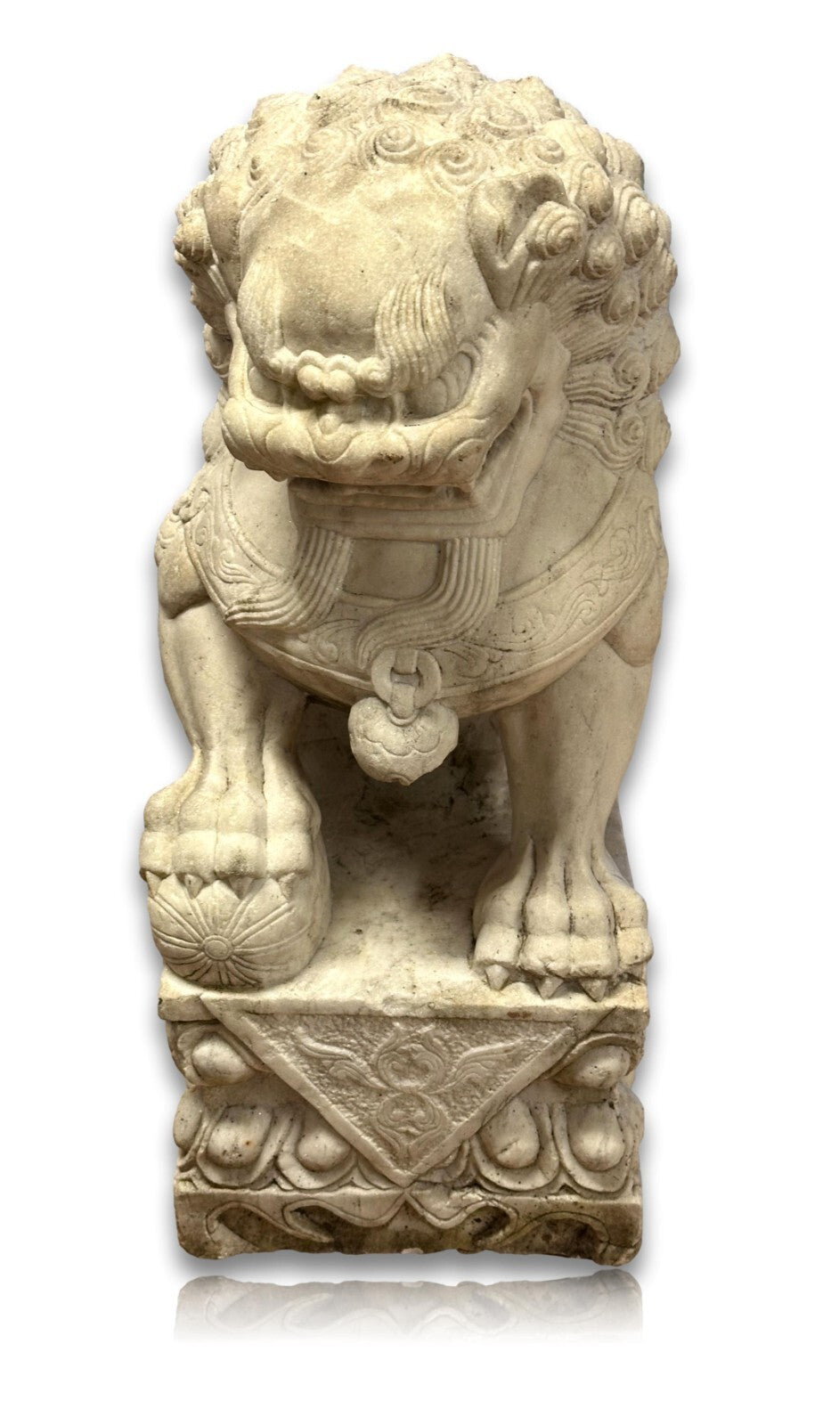 Paar Wächterlöwen - Foo-Hunde Skulptur - China 20. Jhd - weißer Marmor7