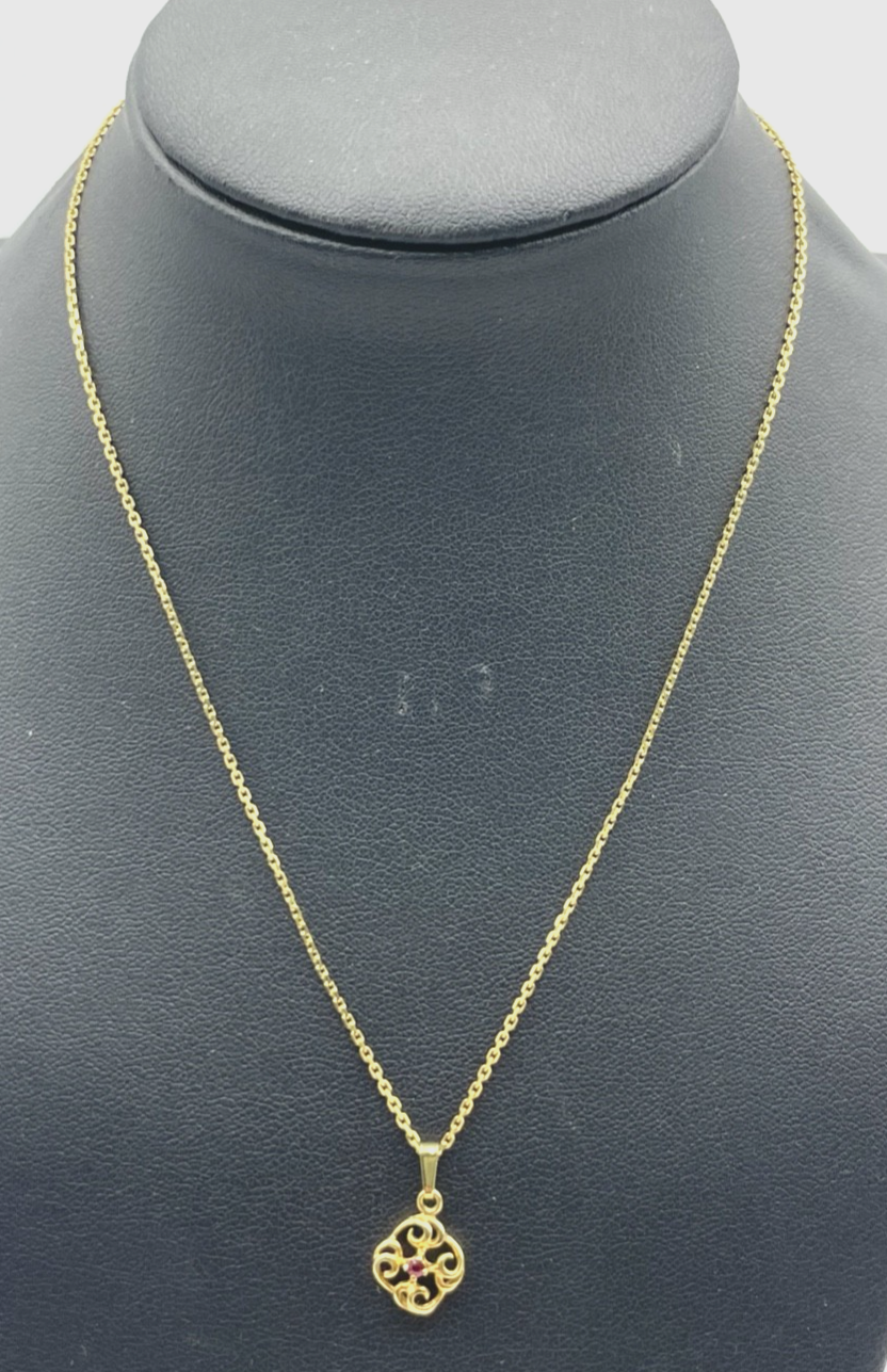 FBM 333 Gold 8 K Halskette Anker Kette Juwelier L 38 cm + Anhänger Rubin elegant1