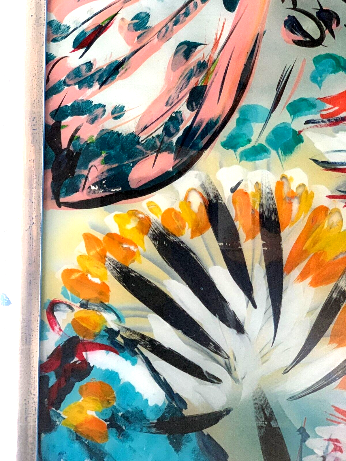 XL Hinterglasmalerei - moderne Kunst - Blumen mit Schmetterling - Monogrammist4