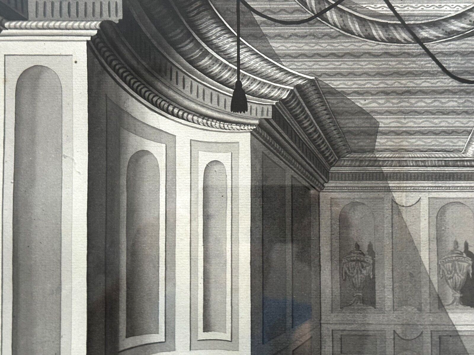 Mischtechnik auf Papier - klassizistisches Bühnenbild 1786 mit Silhouette - bez.3
