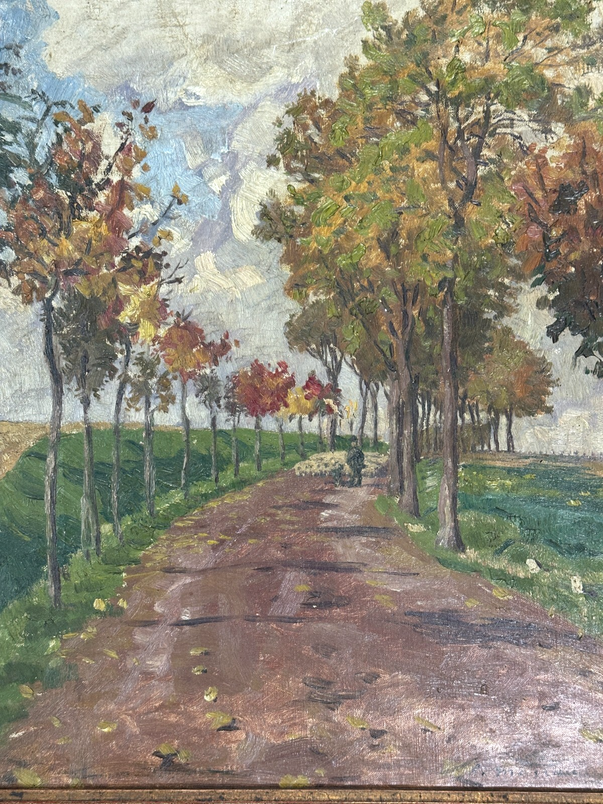 Edmund Massau (1860–1935) Öl auf Leinwand - herbstliche Straßenszene - signiert2