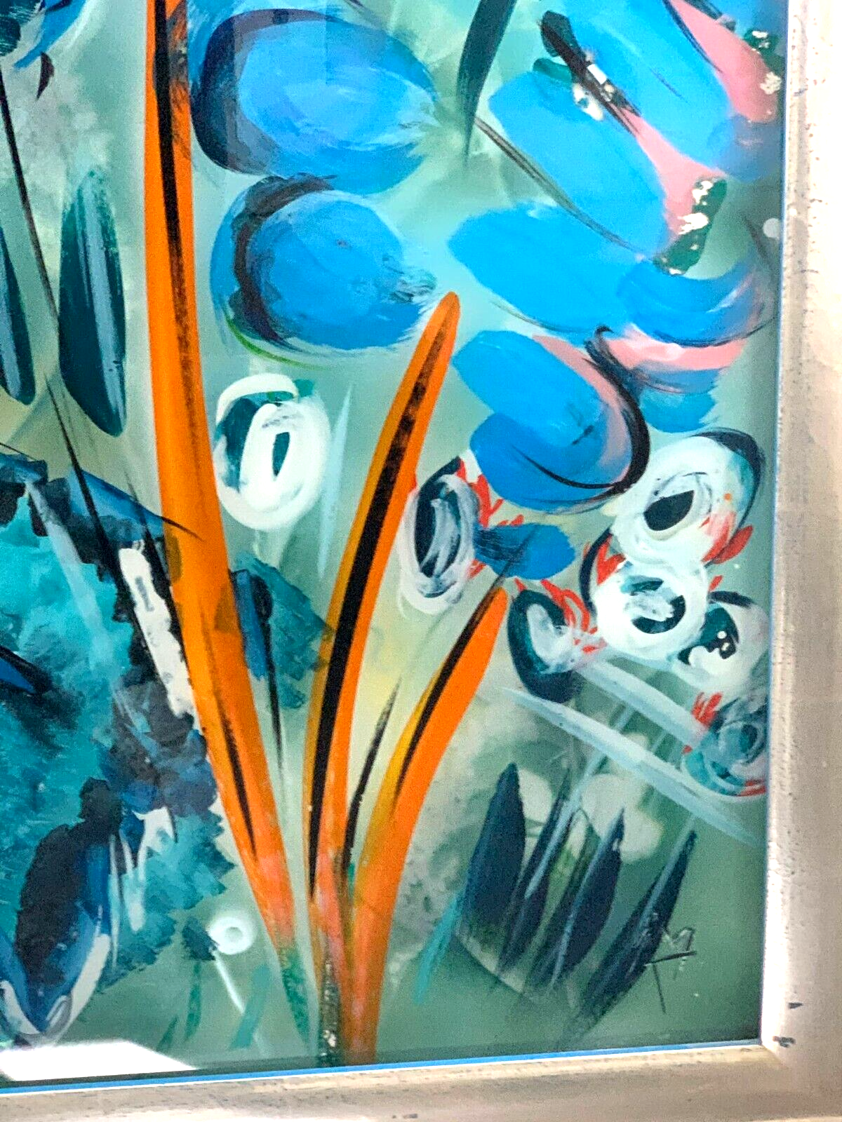 XL Hinterglasmalerei - moderne Kunst - Blumen mit Schmetterling - Monogrammist10