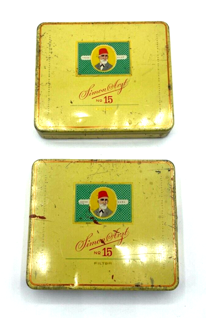 2 x identische alte Blechdose Simon Arzt Nr. 15 20 Filter Cigaretten gepflegt0