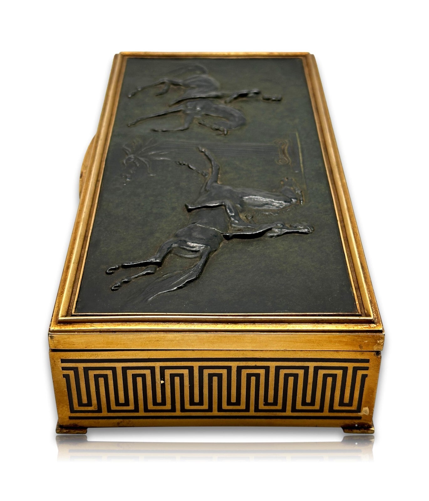 Erhard & Söhne Schwäbisch Gmünd - Art Déco Schatulle - Bronze Relief 'Dioskuren'6