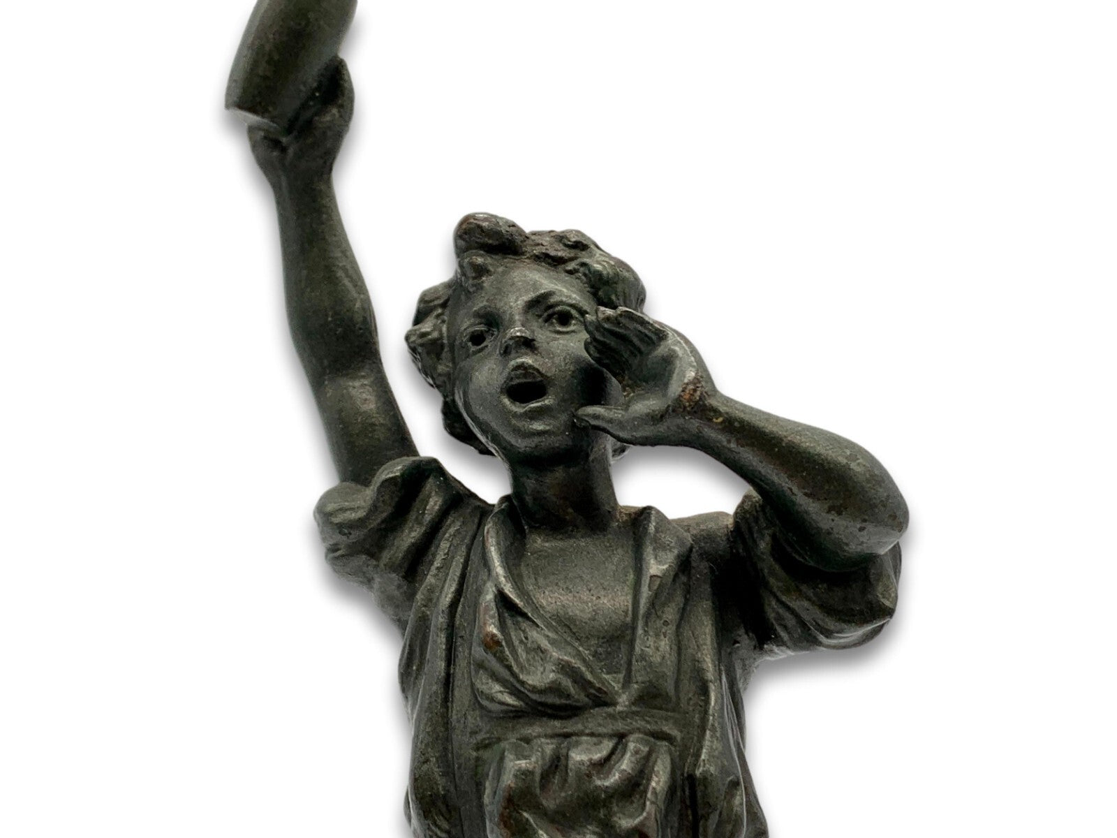 Zink Figur Skulptur patiniert- 'alle Neune' - Junge Bub mit Kegel - Marmorsockel5