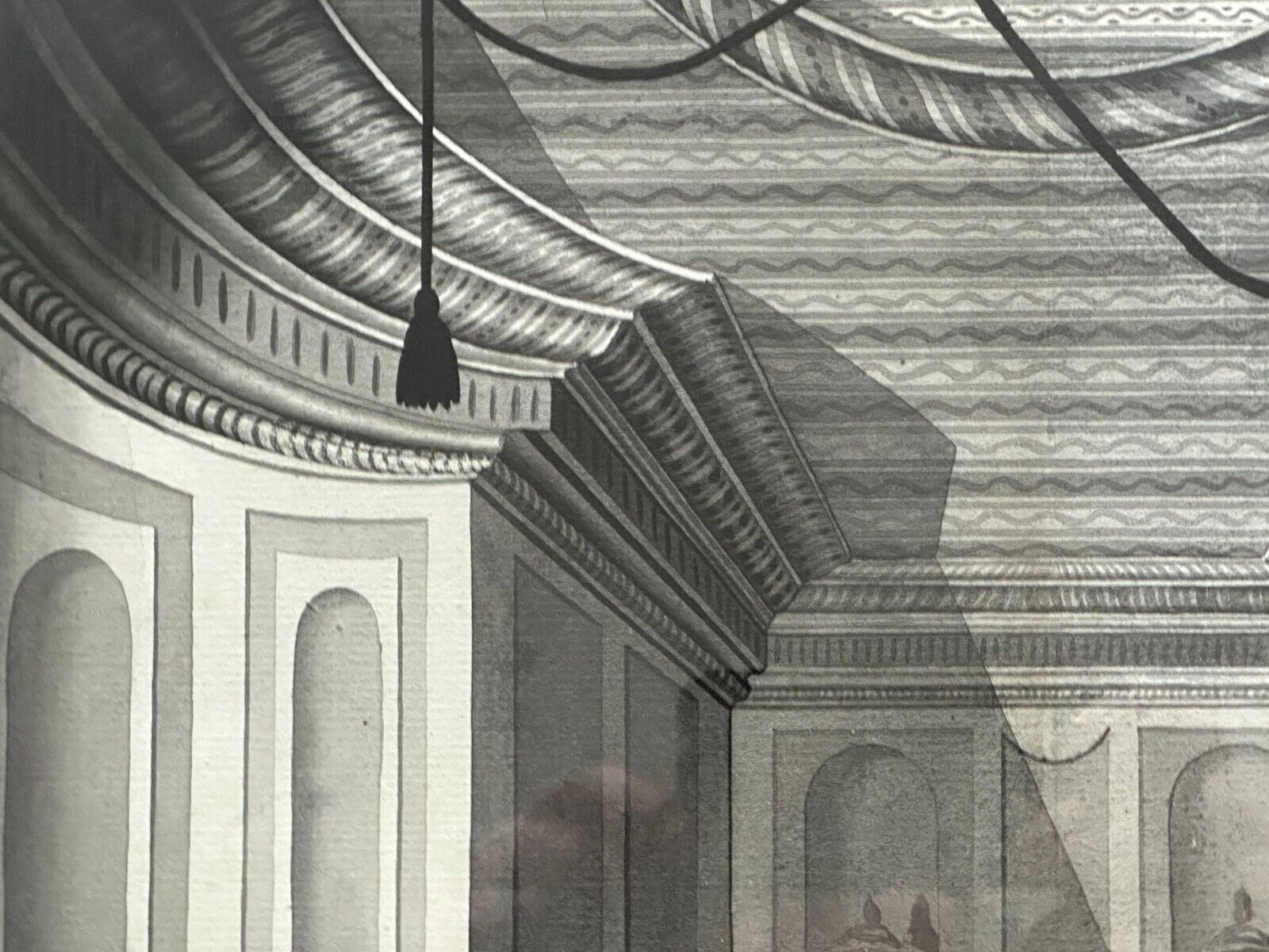 Mischtechnik auf Papier - klassizistisches Bühnenbild 1786 mit Silhouette - bez.10