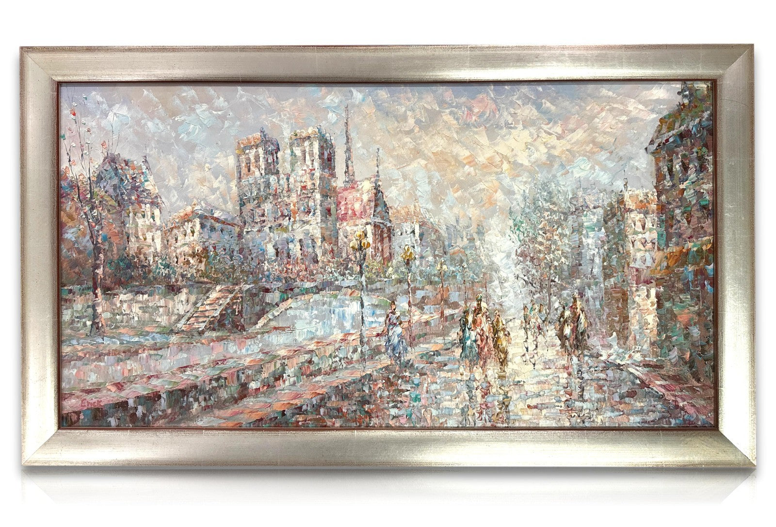 Paris Straßenszene Notre Dame – Öl auf Hartfaser – Spachteltechnik – signiert0
