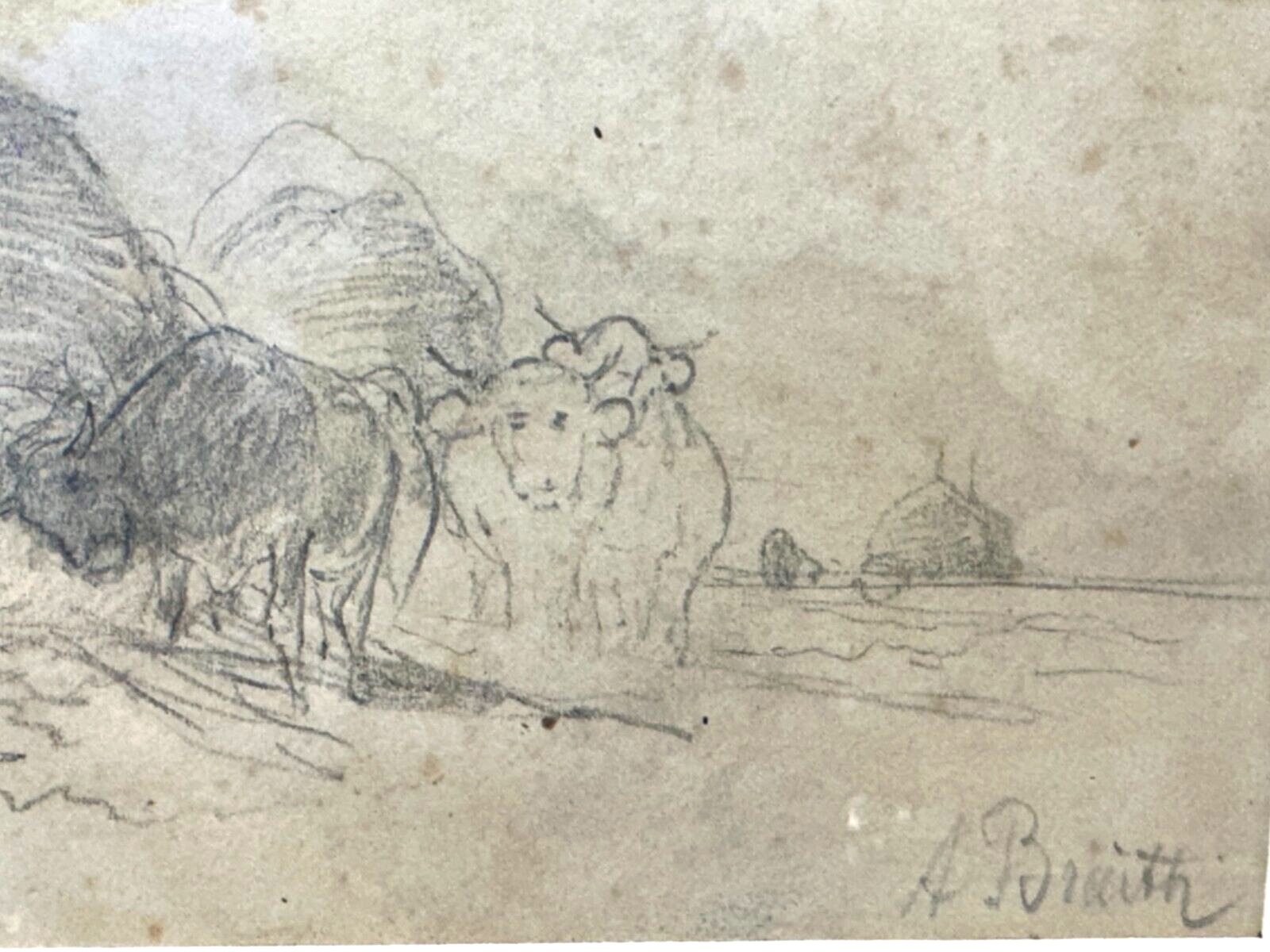 Bleistiftzeichnung - Anton Braith (1836-1905) - Kühe Skizze Studie - gerahmt4