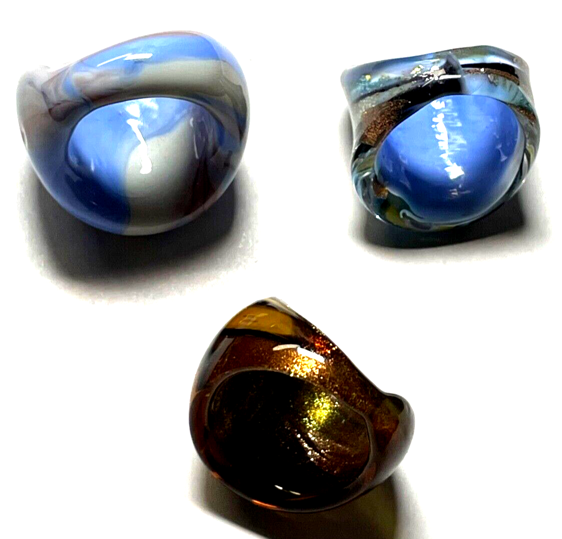 3 x prächtiger Statement Glasring Murano Glas Handarbeit Unikat Ø 18 + 17 mm4