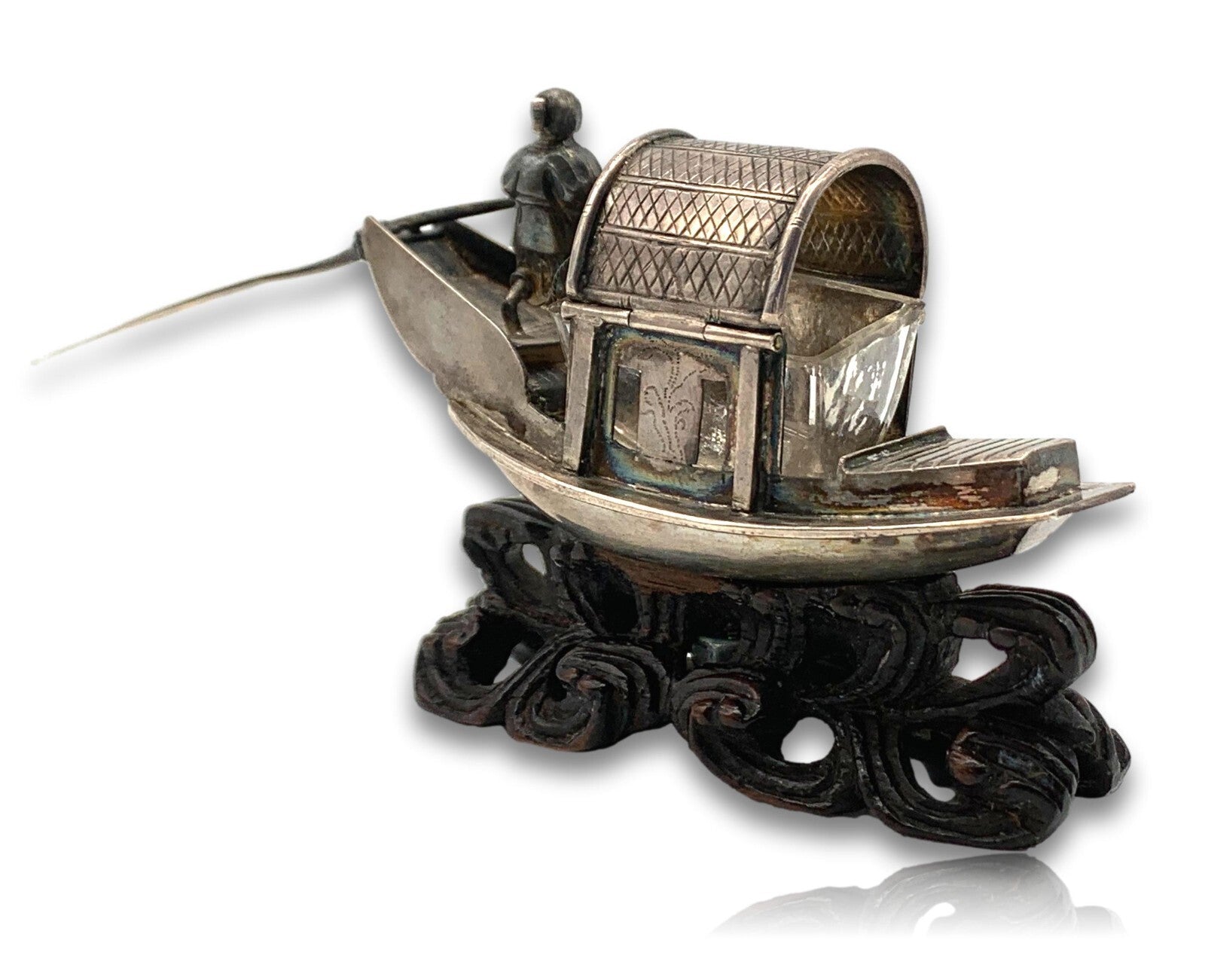 Miniatur Sampan Dschunke Boot mit Glaseinsatz - Silber - Luen Wo Shanghai 19004