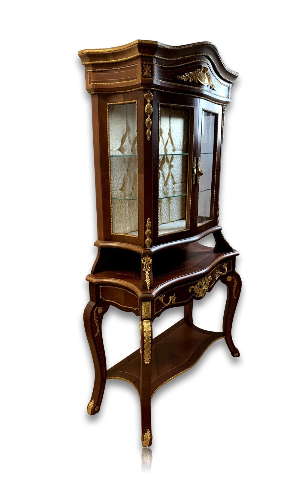 Aufsatzvitrine Vitrinenschrank - barocker Stil - Holz furniert - Metallbeschläge1