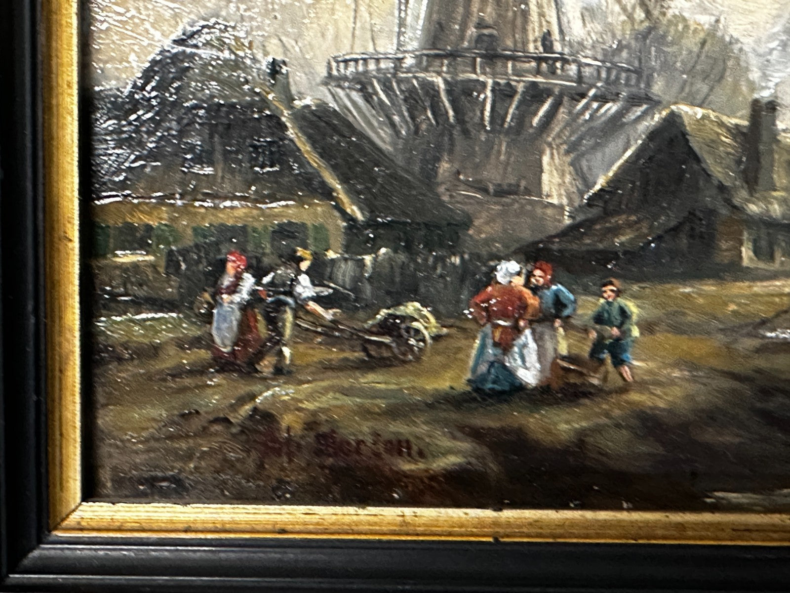 Kleines Kabinettbild – Holland mit Windmühle“ - Öl auf Holz - signiert - gerahmt2