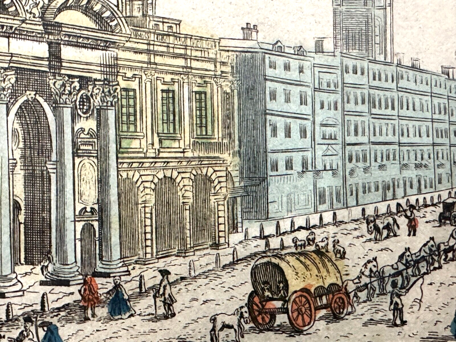 kolorierter Kupferstich - London, königliche Börse um 1750 - rahmt hinter Glas6