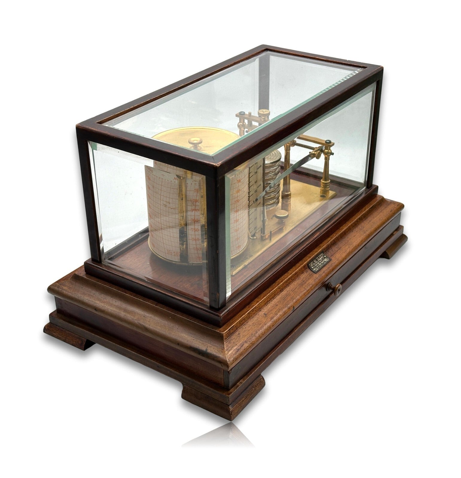 Barograph - C. Erbe Tübingen - Luftdruckmesser um 1900 - facettiertes Glas3