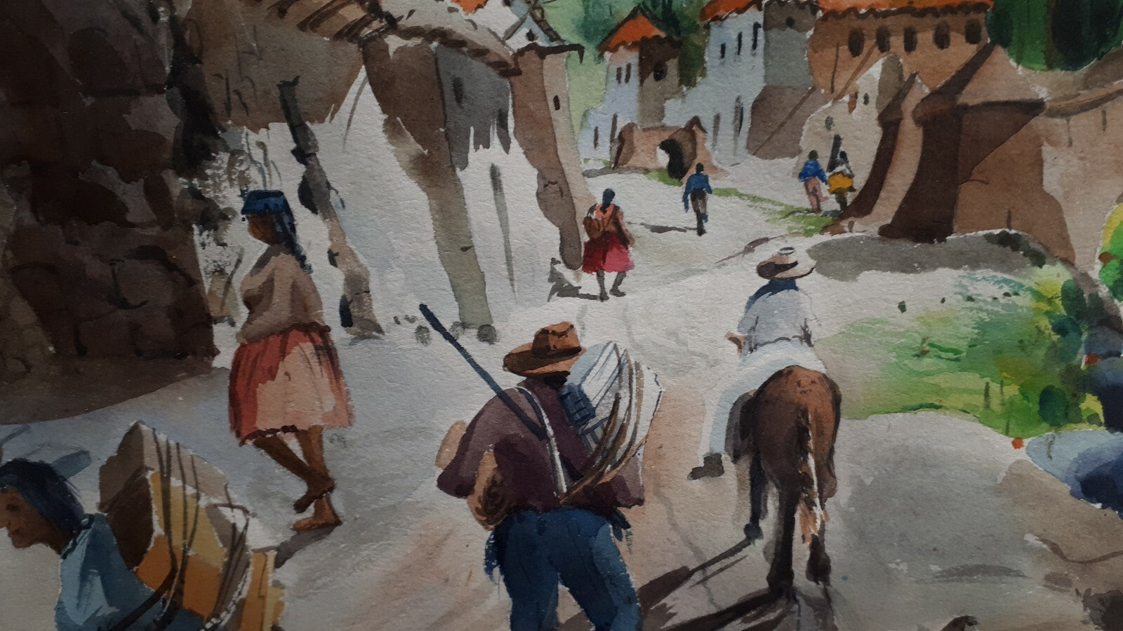 Aquarell - Ecuador/Peru - signiert Chavez - Dorfszene 1972 - gerahmt3