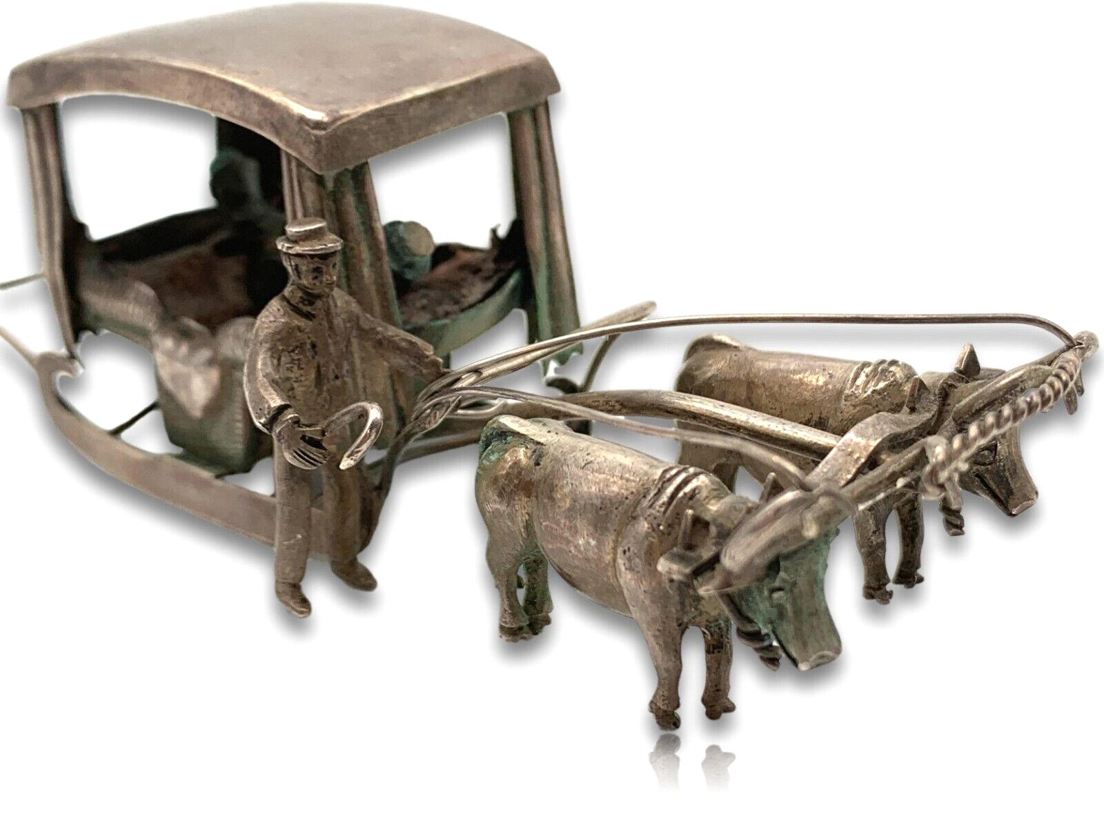 Miniatur Schlitten Stierkutsche Ochsen Schlittenfahrt Silber - Niederlande 19006