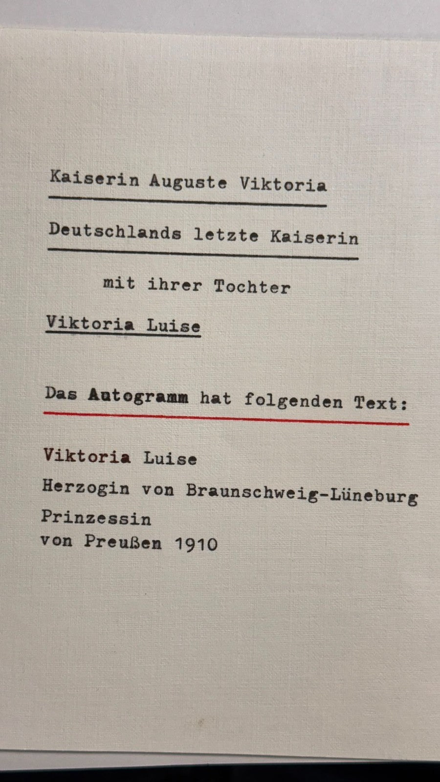 Viktoria Luise von Preußen - Autogramm 1910 Foto - Kaiserin Auguste Viktoria3