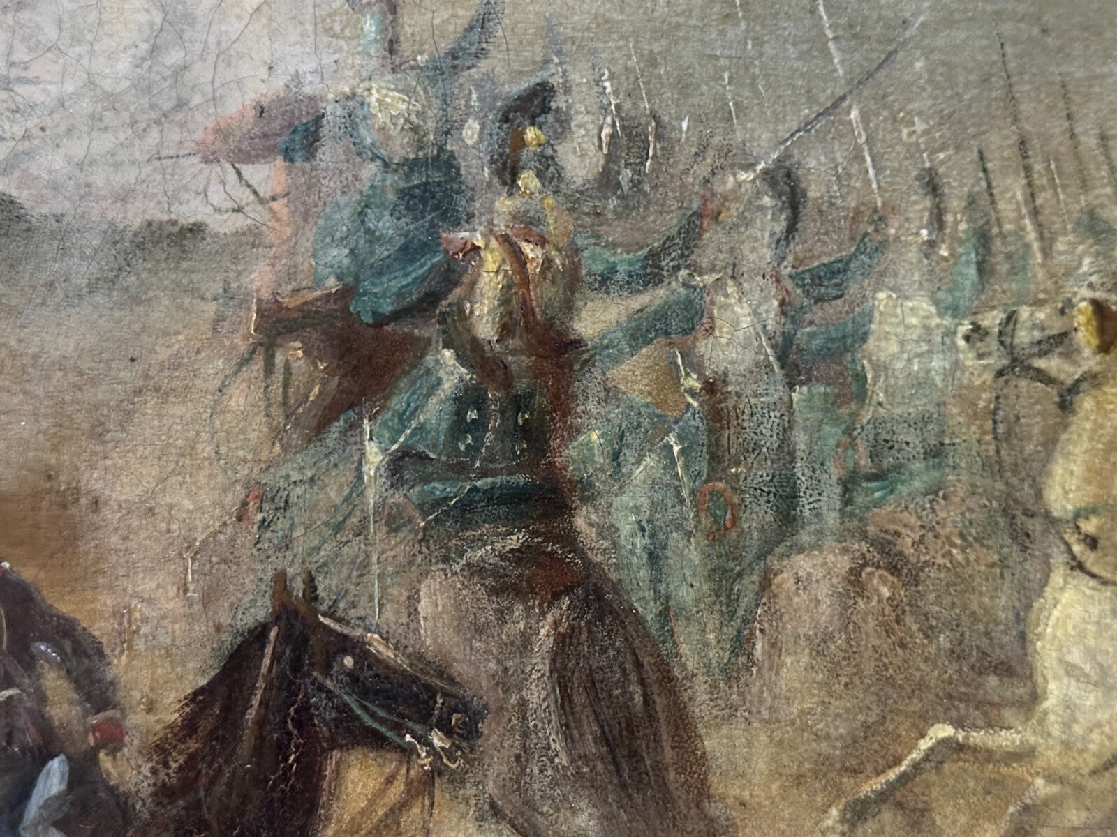 französische Schlachtenszene - Kavallerie & Zuaven, 19. Jh - Öl auf Leinwand7