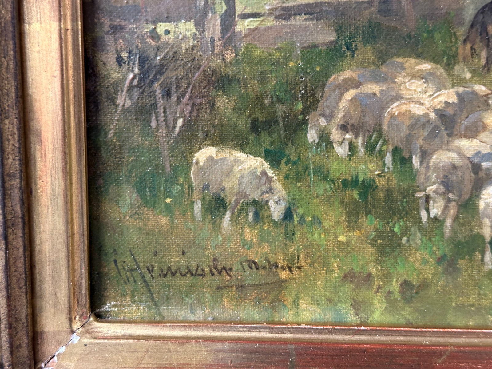 Öl auf Leinwand - Karl Adam Heinisch 1847-1923 - Schafherde mit Hirte - sign.9