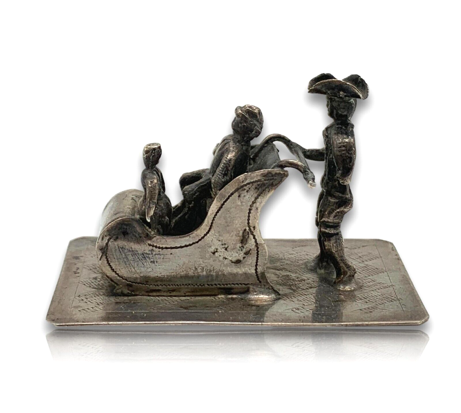 Miniatur Schlitten Schlittenfahrt Silber - Bijkamp Steenwijk Niederlande 19001
