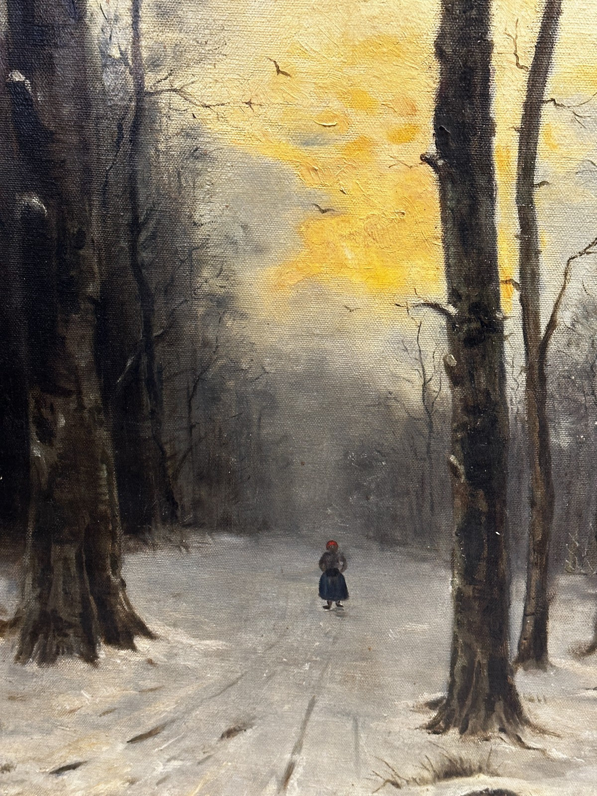 Johann Jungblut 1860–1912 – Winterallee im Abendlicht - Öl auf Leinw - signiert2