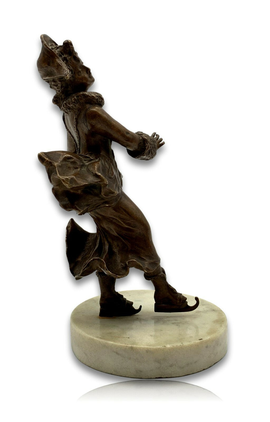 Jugendstil Bronze - Schlittschuhfahrerin - Figur mit Marmorsockel - um 1900/104