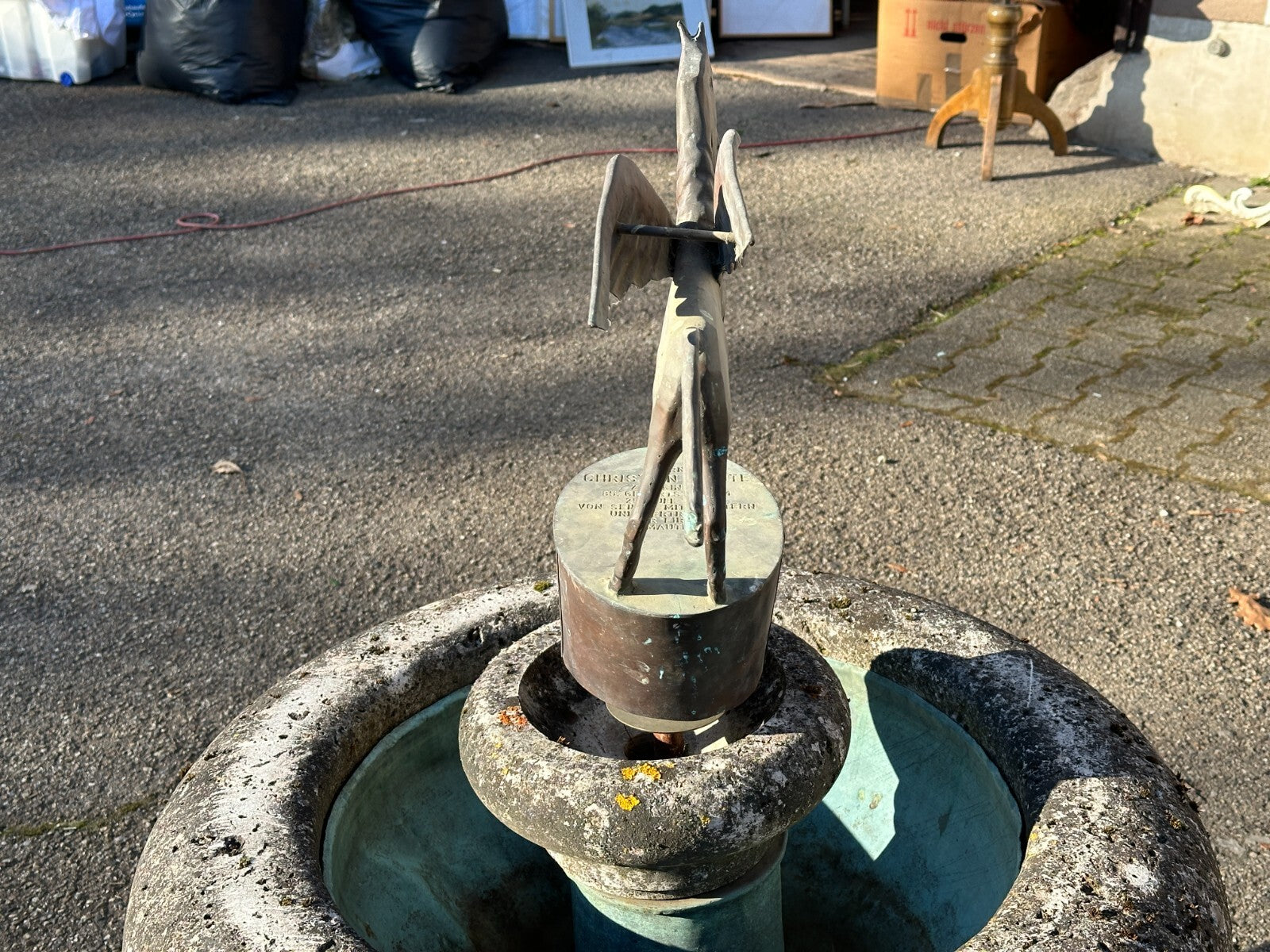 Steinbrunnen Garten Brunnen mit Bronze Figur - Pegasos Pegasus Pferd - Sandstein9