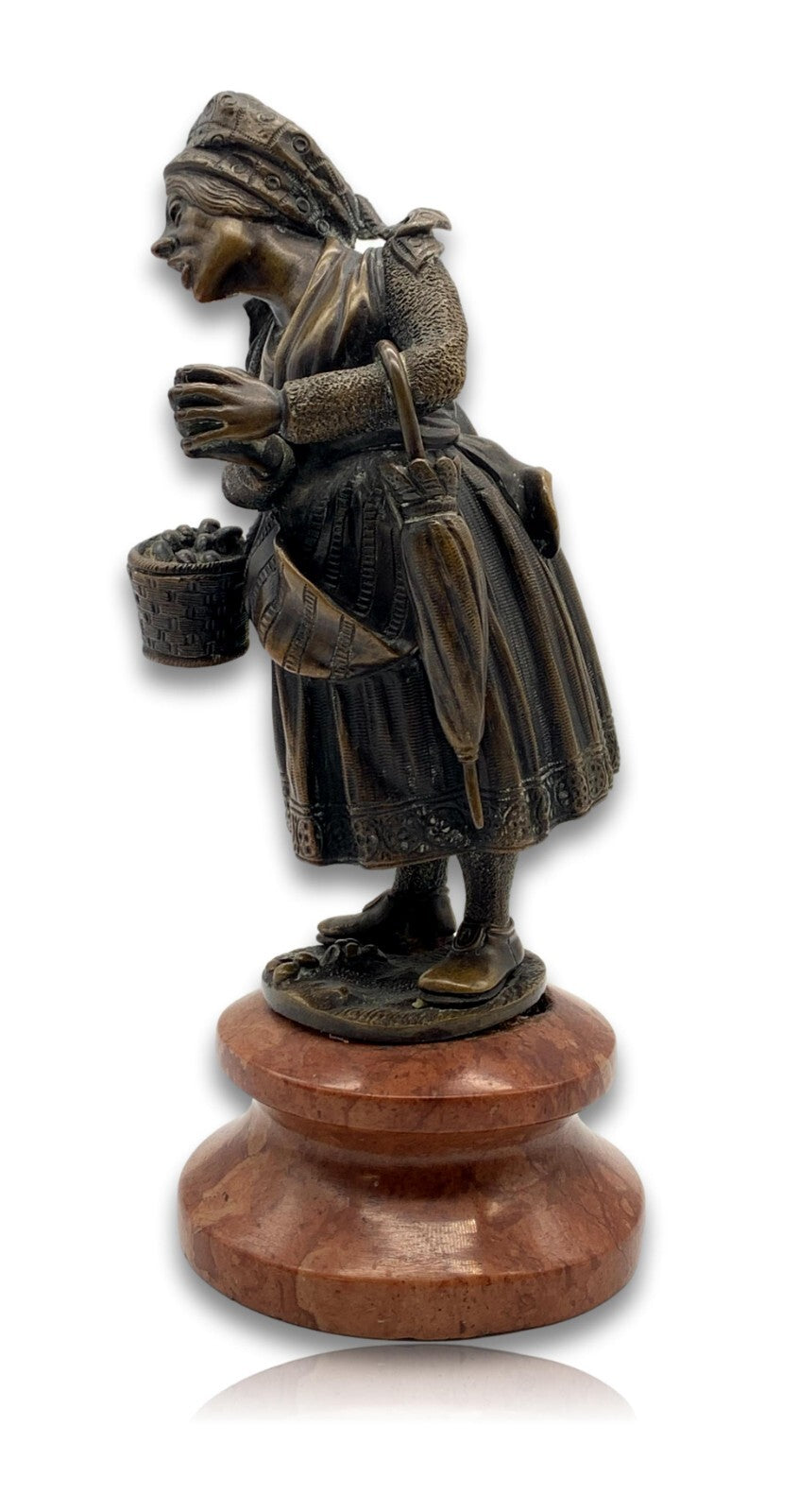 Bronze Figur Skulptur - Marmorsockel - Frau mit Korb - patiniert2