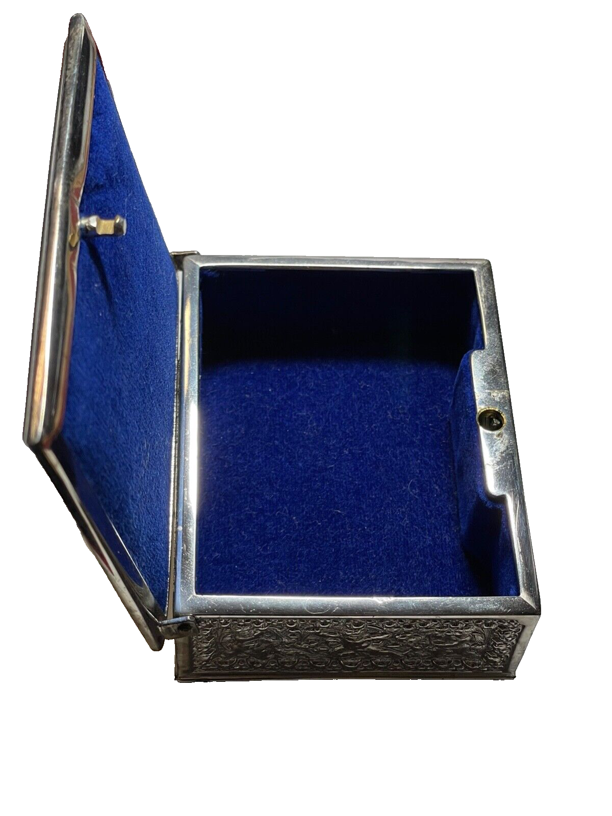 Kleine alte Erhard & Söhne Schatulle Silber farb. Putten Engel Dekor rar Metall12
