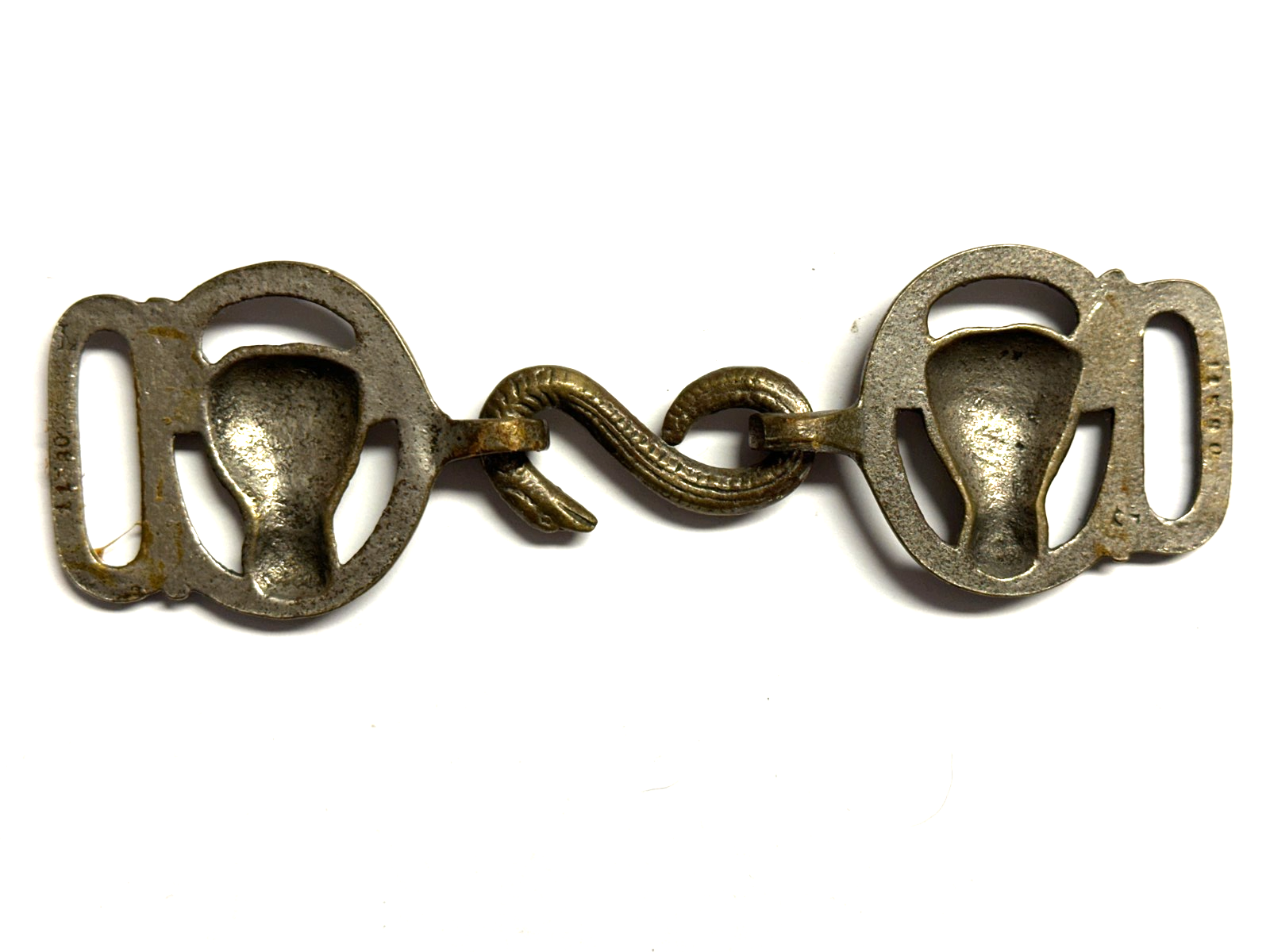 Metzger Zunft-Koppelschließe um 1920/30 – Doppel-Stierkopf - Schlangen-Haken8