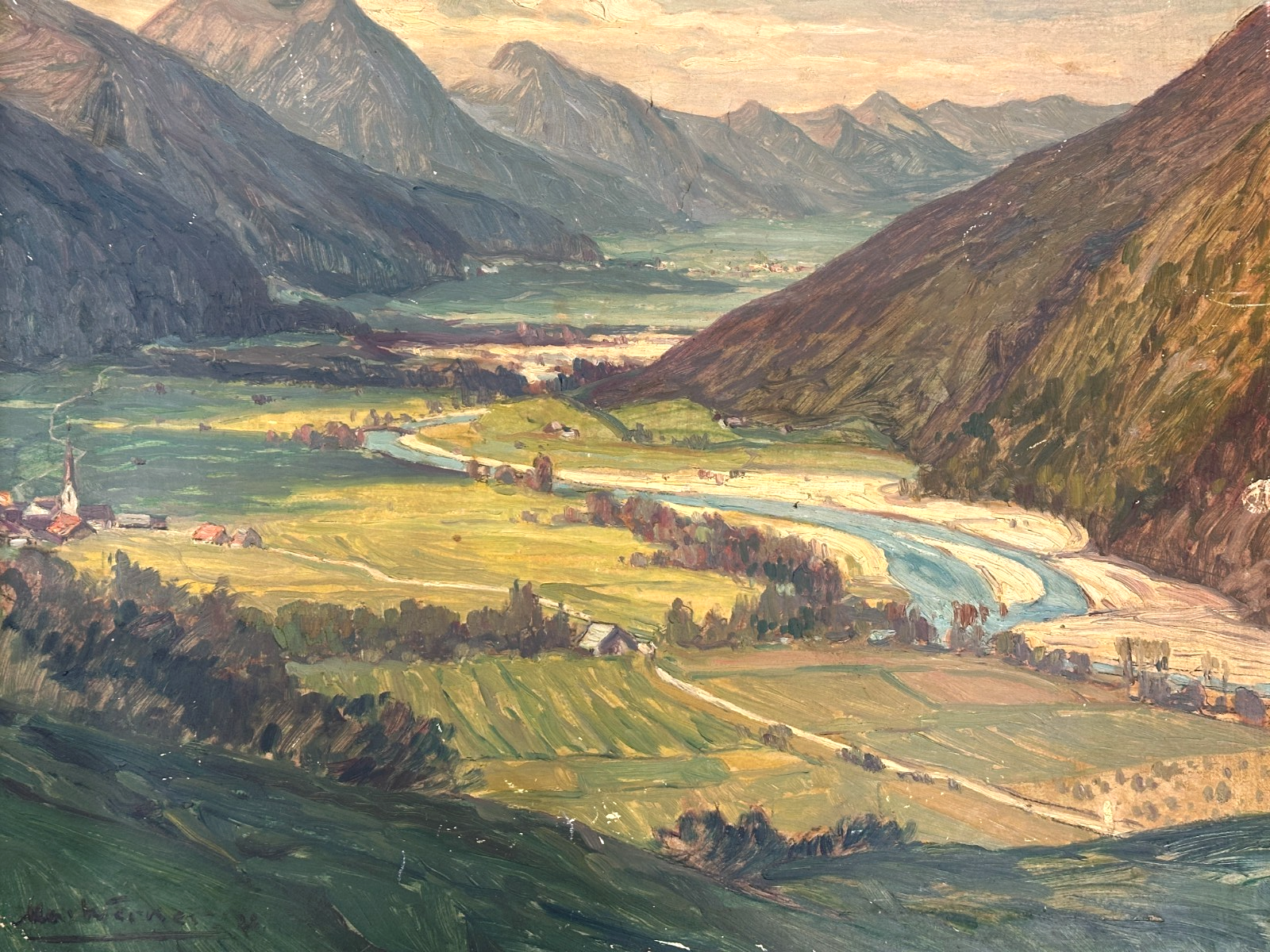 Max Werner (1928) - Ölbild Alpenlandschaft - signiert - Tirol Bayern - Öl auf Pl1