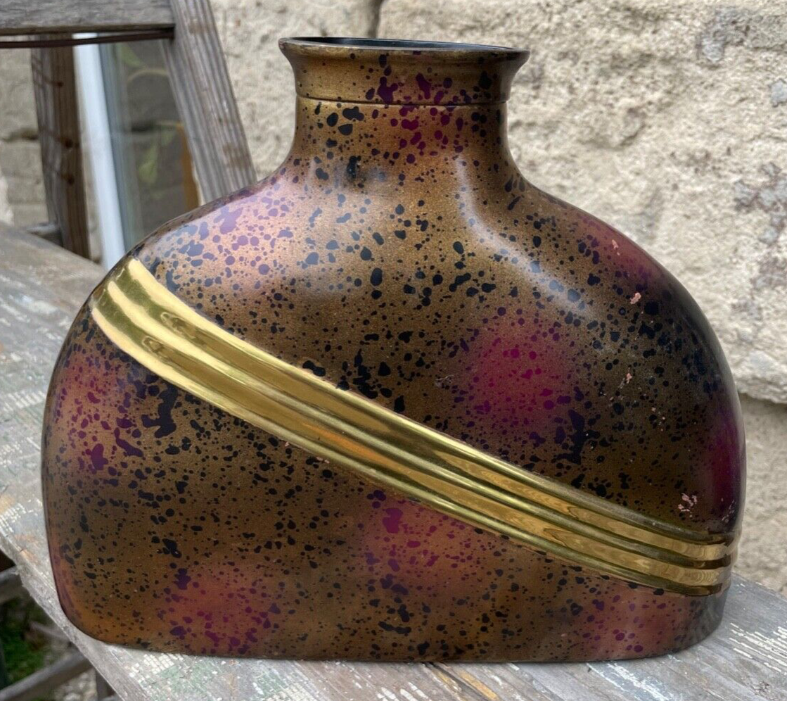 Große moderne dekorative Metall Vase Handarbeit Kupfer Messing farbig brüniert7